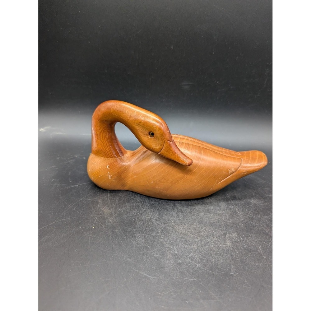 Vintage‎ Hand Carved Wood Preening Duck Decoy Figurine Rustic Folk Art Sculpture